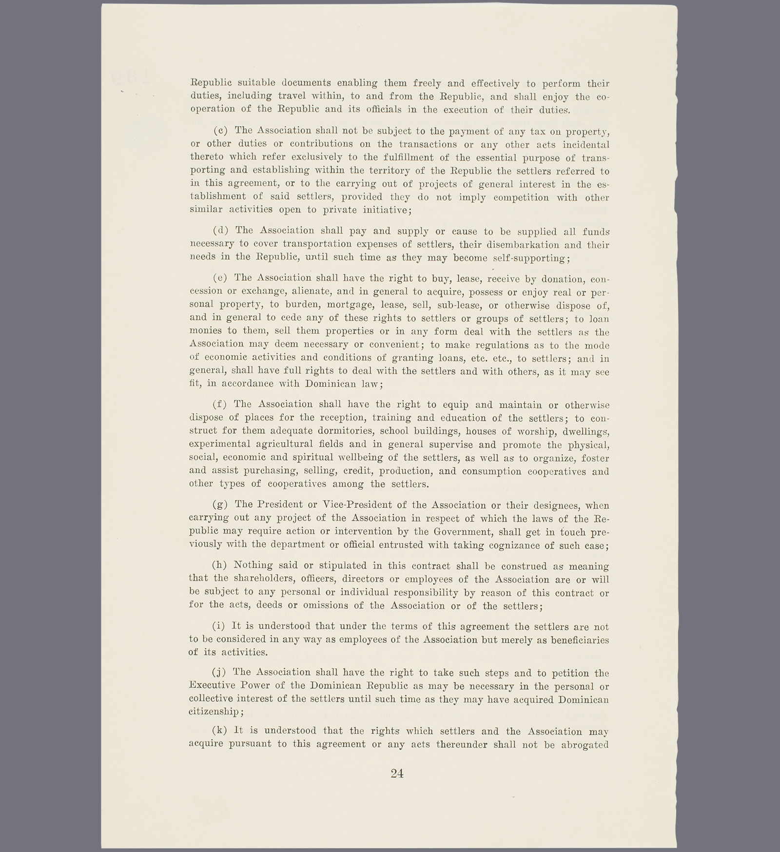 Agreement settlement for Jewish Refugees in the Dominican Republic. Page 24