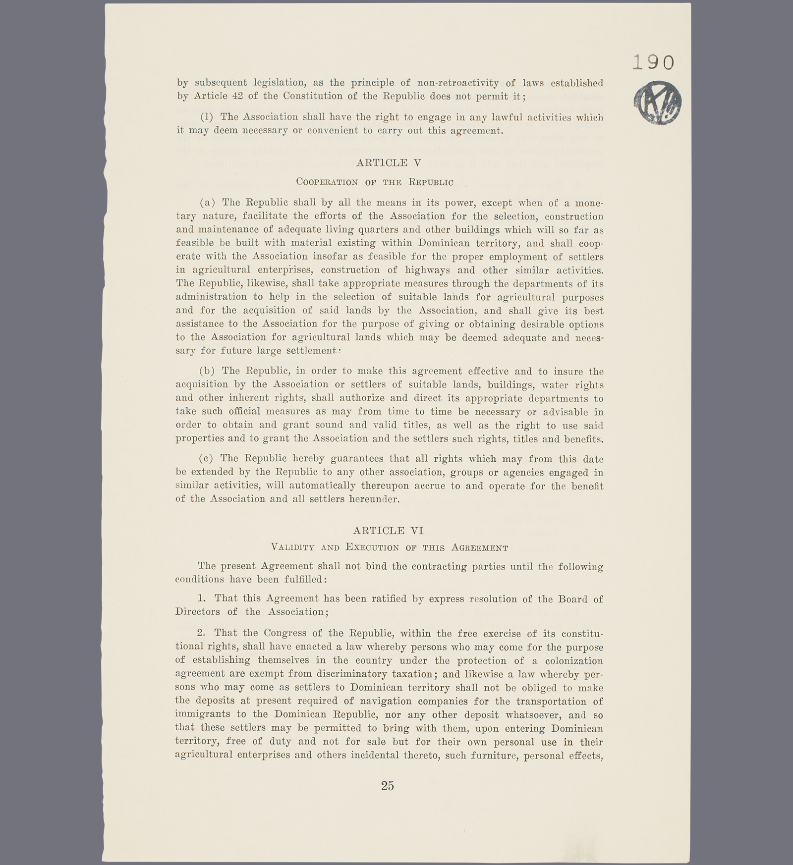 Agreement settlement for Jewish Refugees in the Dominican Republic. Page 25