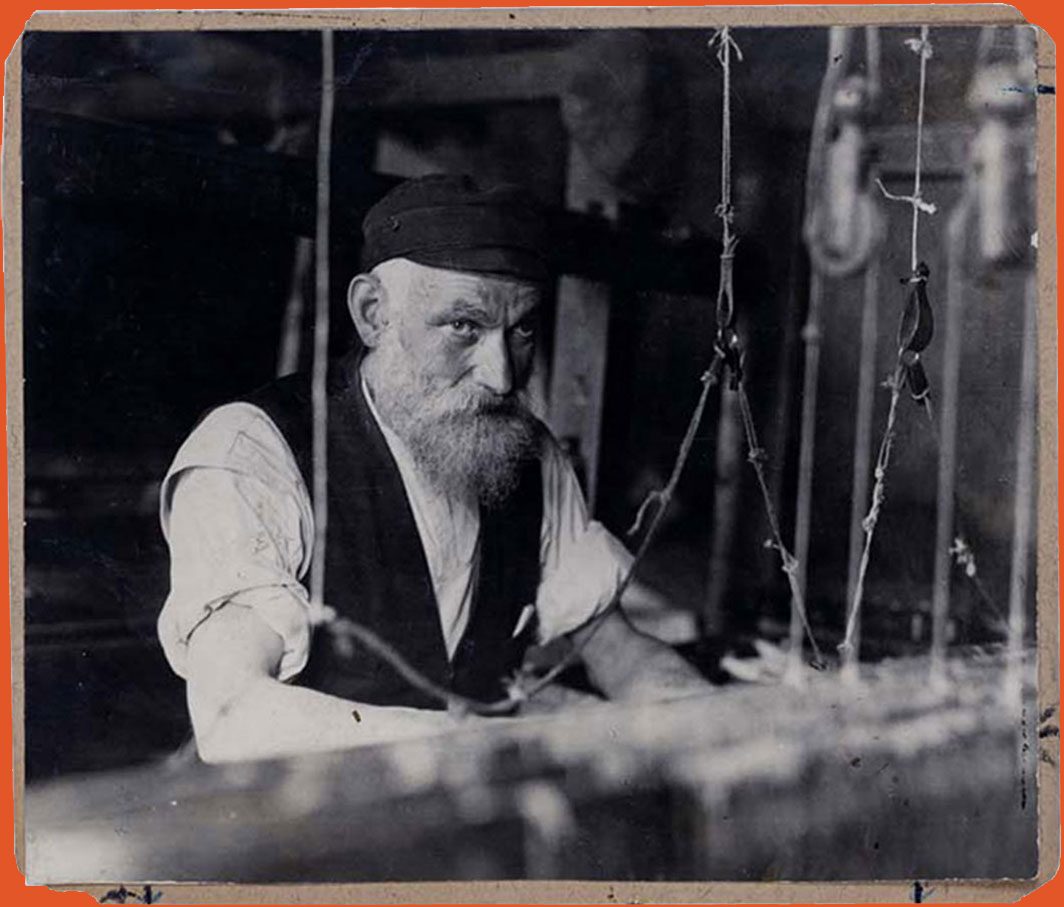 Portrait of Jewish weaver at his loom