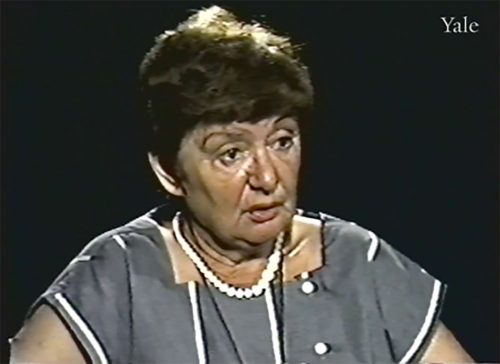 Screenshot of Beba Leventhal while giving her testimony