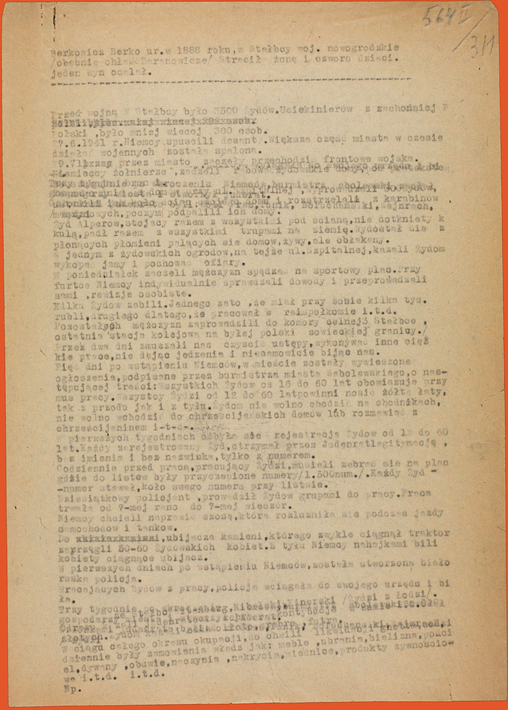 Typed page, black ink on white paper. In Polish. Rectangular format, vertical orientation.